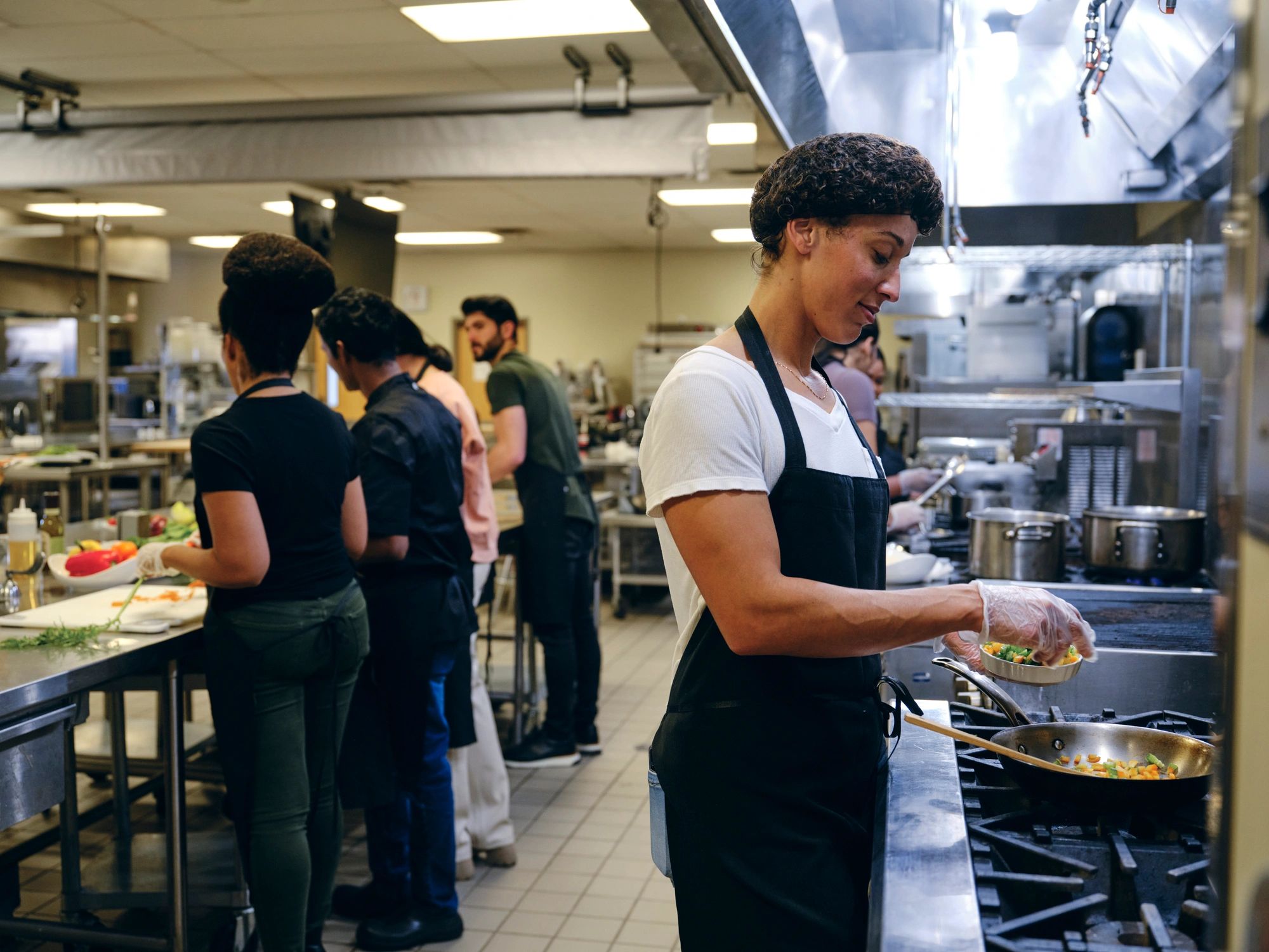 Team member working in a commercial kitchen